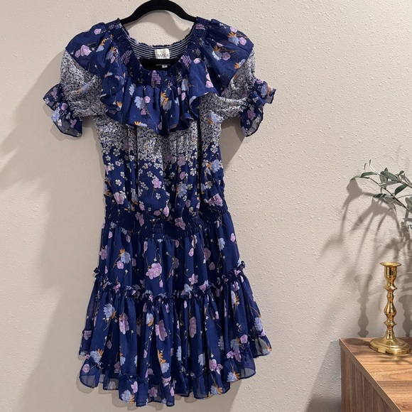 MISA Los Angeles Medium Floral Darcil Off Shoulder Tiered Ruffle Mini Dress - Picture 1 of 5